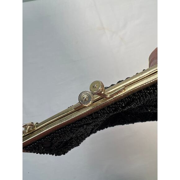 Vintage Beaded Purse Black Geometric Chain Strap Hand Made Hong Kong - Picture 8 of 9